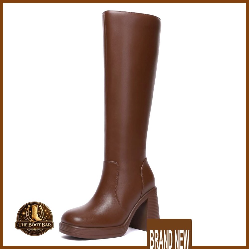 Knee High Platform Boots Square Toe Chunky Heel Y2k Chic Fashion